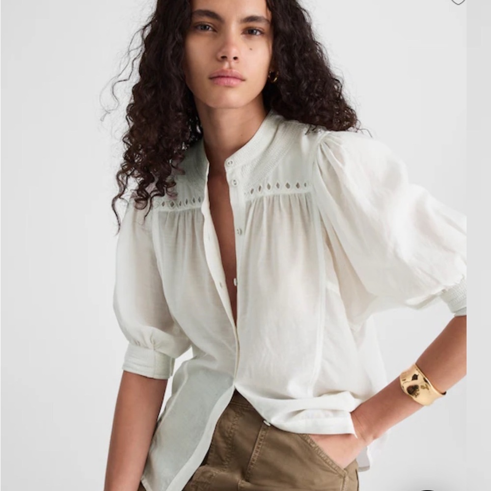 Madewell Puff-Sleeve Band-Collar Shirt